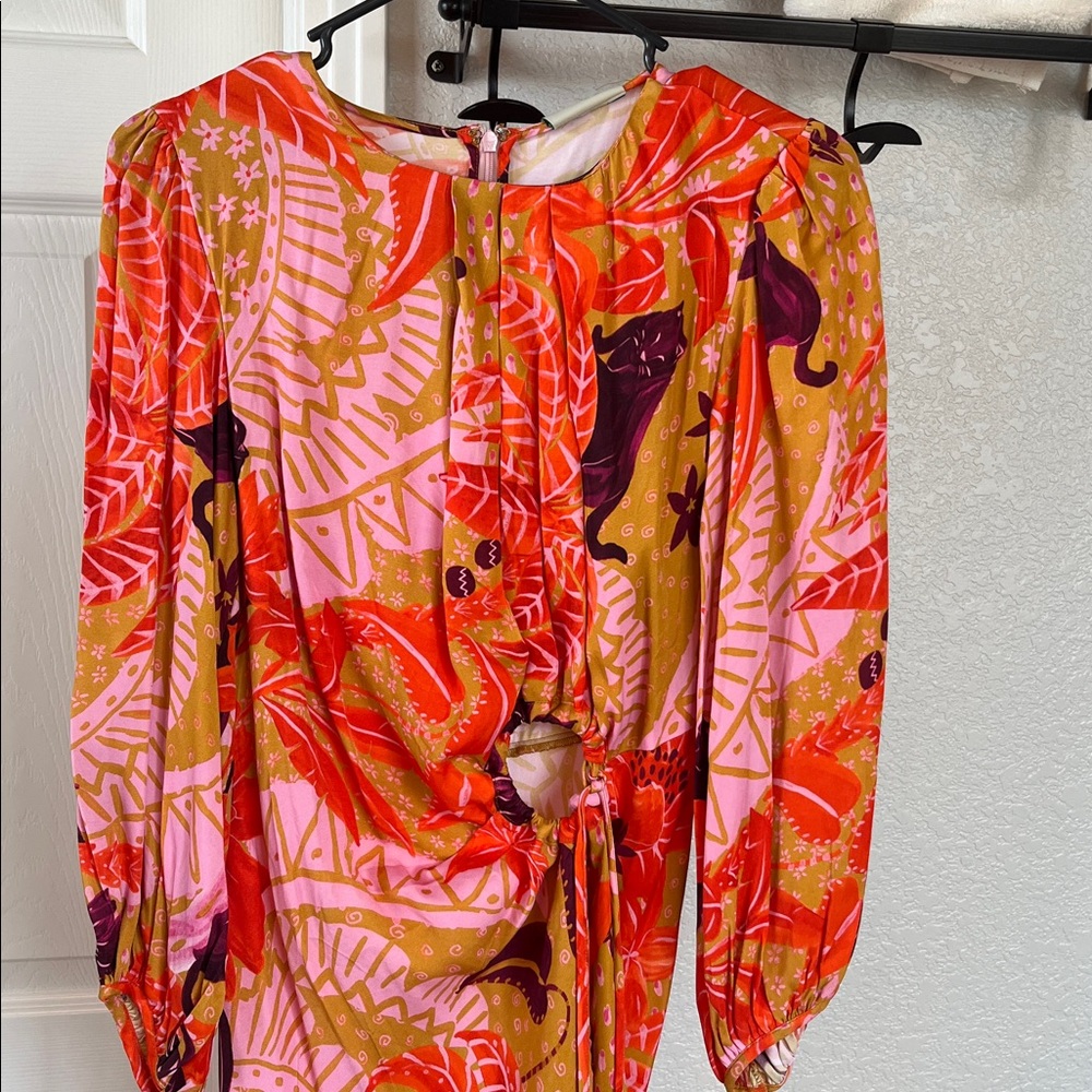 NWT Farm Rio Dress Jungle Panther Balloon Sleeve Cutout Midi Dress Size Small - Picture 4 of 10